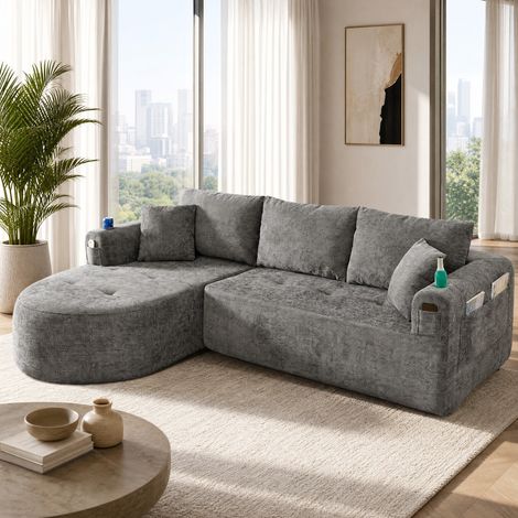 Sofá esquinero modular 255x170x67 cm de tejido gris, sin montaje para salón FloraGrace (1/5)