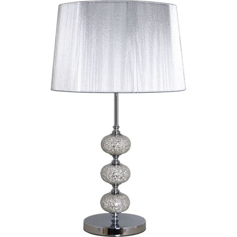 Sobremesa cromo tres bolas mosaico espejo pantalla hilo plata 1xE27 (1/2)