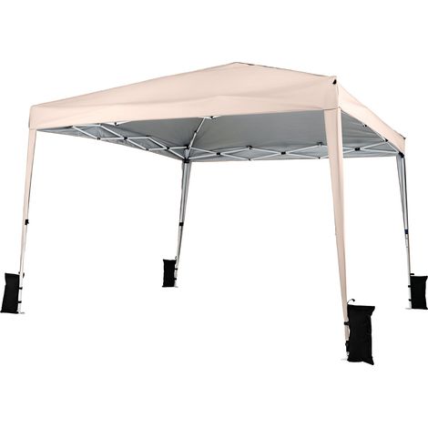 Tonnelle pliable de jardin 3 x 3 m beige, gazebo pop-up étanche avec sac de transport et piquets, tonnelle de fête hauteur ajustable pour barbecue, marché et événements extérieurs