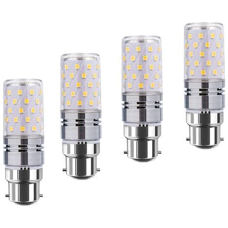 LED B22 de maïs Bulbs12W, 100W Incandescent équivalent, 1200lm, blanc chaud 3000K ampoules Chandelier, Bougie décorative Culot B22, lampe LED non graduables, Pack 4 [Classe énergétique A+] (1/4)
