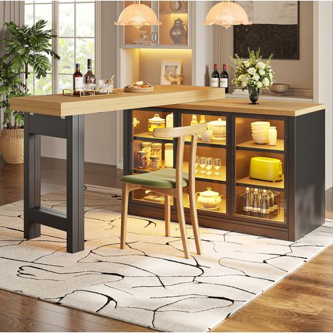 Mesa de comedor extensible 120-197 cm giratoria en MDF y vidrio negro HAVRYA (1/5)