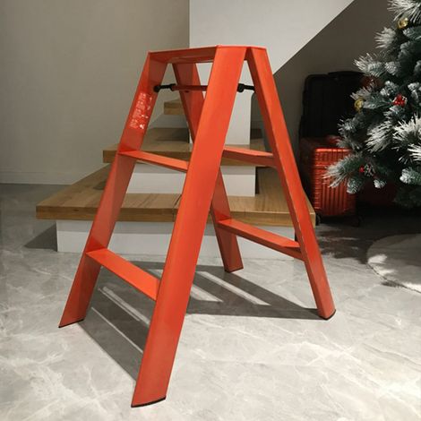 Escabeau pliant 2 marches en alliage d'aluminium, robuste et sécurisé, pour usage domestique, couleur orange. (1/5)