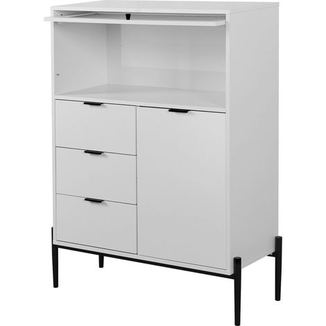 Aparador de cocina con 3 cajones, 1 puerta y 1 puerta de cristal 85 x 40 x 120 cm blanco HOMVRA (1/5)
