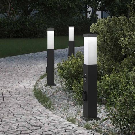 Pollerleuchten mit Sensor&Steckdose 3 Stk. 50 cm Schwarz IP44