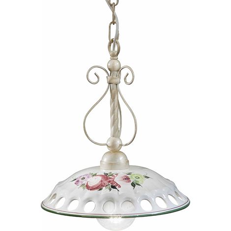 Lampadario Classico Napoli Metallo E Ceramica Bianco Sfumato Oro 1 Luce E27 (1/5)