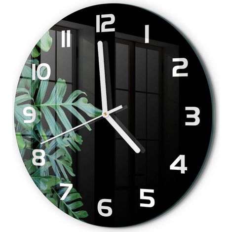 Horloge Murale Ronde Originale en Verre Silencieuse Design Moderne Salon Monstera fi 30 cm (1/5)