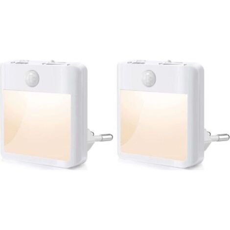 Lot de 2 Veilleuse Prise Electrique,Veilleuse avec Détecteur de Mouvement (ON/AUTO/OFF), Veilleuse LED Dimmable 3500K Blanc Chaud, Veilleuse Enfant pour Chambre, Couloir, Escalier, Cuisine, Salon