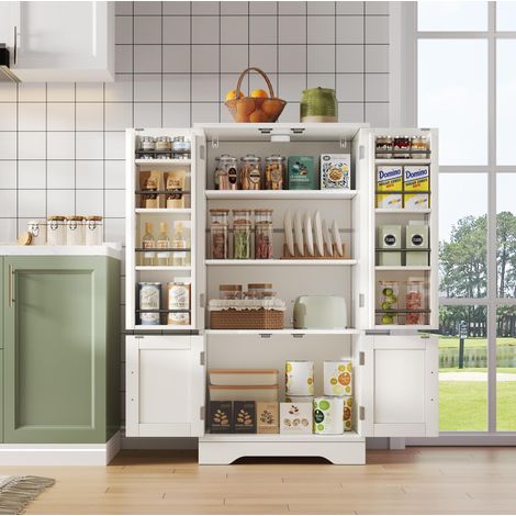 Armario de cocina 120x60x40 cm, luz LED con sensor, estantes ajustables, MDF blanco (1/5)
