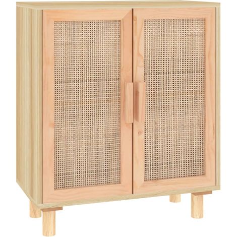 Aparador cómoda armario mueble organizador cocina salón salón 60 x 30 x 70 cm madera maciza de pino y ratán natural marrón 020035718 (1/5)