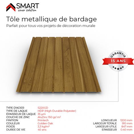 Tôle bac acier - Bardage - Pack de 6 tôles H12 Coloris Golden Oak Printech Dimensions 1200x910x0.40 mm (1/2)