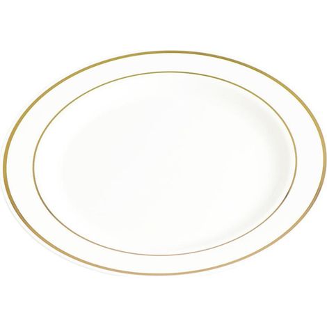 Lot de 50 assiettes plates en plastique, bord argenté et doré : 25 assiettes plates de 15 cm et 25 assiettes à salade de 23 cm, pour une fête. (1/5)