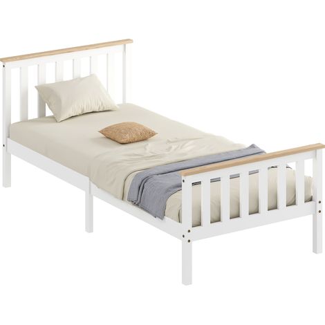 Cadre lit simple bois rangement inférieur, bois naturel blanc (1/5)
