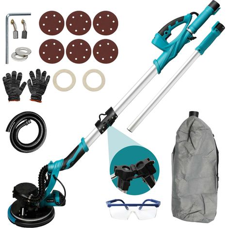 Ponceuse Girafe 1250W, Ponceuse mur, Ponceuse pour murs et plafonds télescopique, Aspiration automatique de la poussière, 5 vitesses, Lumière LED, 6 disques abrasifs (1/5)