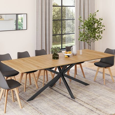ALIX mesa de comedor rectangular extensible 8-12 personas pata de araña madera y negro 200-240 cm
