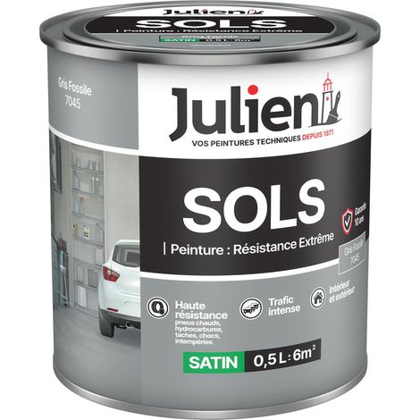 Julien Peinture Sols Extrême Intérieur et Extérieur - Chapes béton, ciment lissé, briques, asphalte, planchers et parquets - Gris Fossile 0,5 L