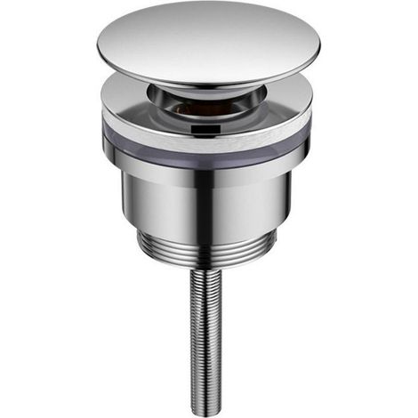 Bonde de lavabo universelle — Compatible avec les lavabos avec ou sans trop-plein — Bonde à clapet par pression — Argent (1/4)