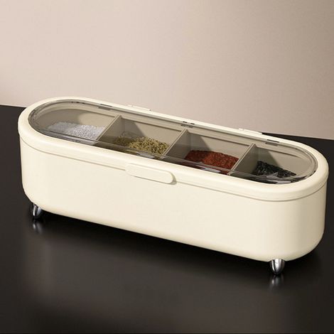 Boîte à condiments de cuisine à 4 compartiments avec fenêtre transparente pour épices, sel, sucre et crème intégrés. (1/5)