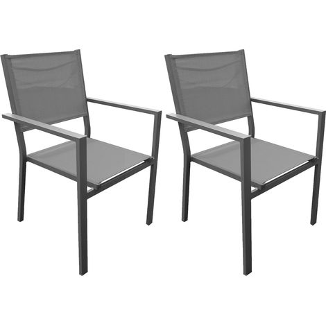Lot de 2 fauteuils en aluminium et textilène coloris gris