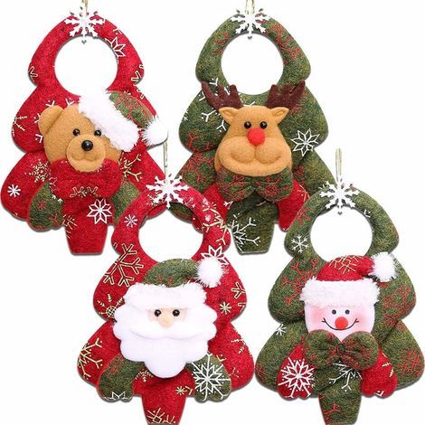 Juego de 4 adornos de peluche para árbol de Navidad: Adorno de muñeco navideño, Papá Noel, muñeco de nieve, reno, oso, decoración colgante, bola de fiesta navideña, campana, decoración para fiestas na (1/3)