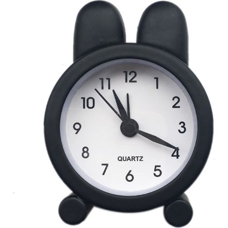 Réveil de chevet en forme d’oreilles de lapin, horloge décorative en métal pour chambre et dortoir (noir)