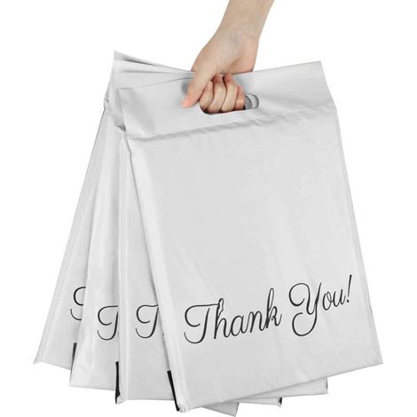 100pcs Plastic Mailers, Waterproof and Strong Shipping Bags with Handle for Packaging, Storage, Shopping, 25x33cm+5cm+6cm(White)