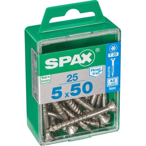 CAJA 25 unid. TORNILLO MADERA SPAX CABEZA PLANA INOX A2 5,0x50mm SPAX (1/5)