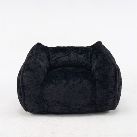 Poltrona pouf gigante nera in pelliccia sintetica con cuscino (1/5)