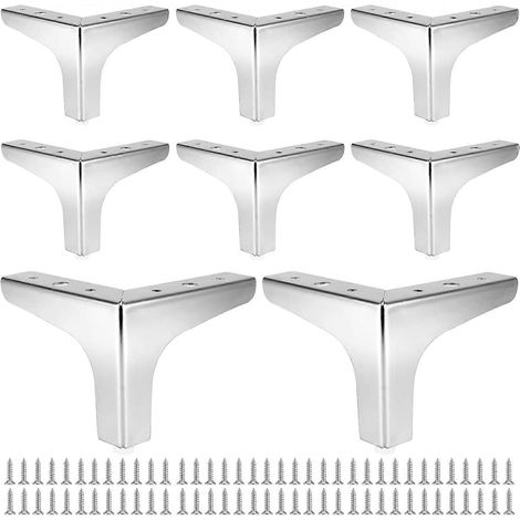 Verstellbare Schrankbeine, 8er-Set, Metallbeine, 10 cm hoch, modernes silberfarbenes Möbelstück mit verchromter Oberfläche, Schrankfüße So-125100 cm-Silber