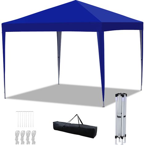 Jiubiaz Cenador plegable 3x3 m, lona impermeable con protección UV 50+, cenador de jardín plegable y regulable en altura, se entrega con bolsa de transporte azul (1/5)