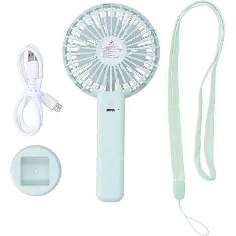 Ventilateur de poche vert à vent parallèle, mini ventilateur silencieux rechargeable par USB pour l'extérieur, avec base. (1/3)