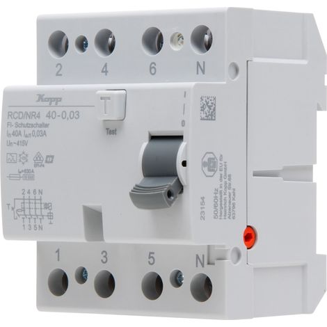 KOPP Disjoncteur différentiel, 40A, 4 pôles, Type A, 30 mA