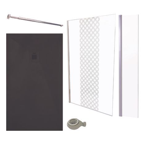 ONDEE ZEN - PACK DOUCHE - Receveur noir 160X80cm, Paroi 120cm, déflecteur et barre fixation (1/3)