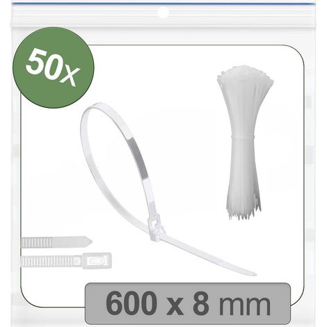 Quadrios 25CA719 25CA719 Serre-câble 600 mm 8 mm blanc réouvrable, avec fermeture à levier, stabilisé aux UV, résistant