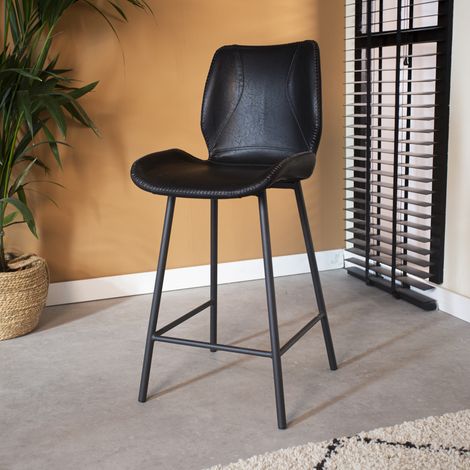 Tabouret de bar Beau Industrial Simili Cuir Noir - Hauteur (1/5)
