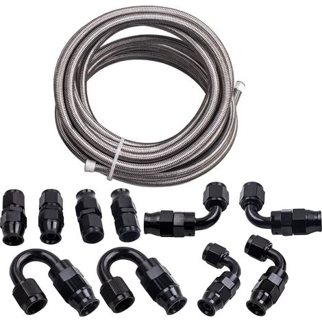 Kit di tubi per carburante, in acciaio inox e PTFE, diametro AN-6, lunghezza 1,8 metri, 10 pezzi inclusi, compatibilità universale. (1/5)