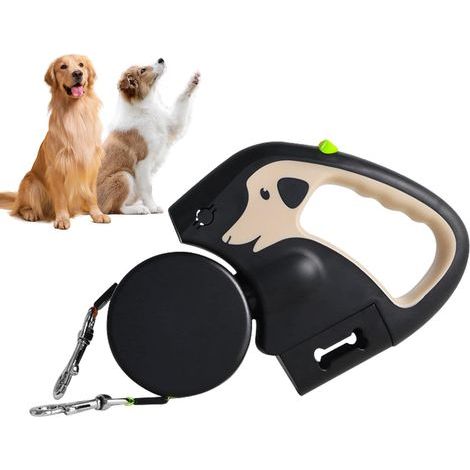 Laisse pour chien à double extrémité de 3 m avec lumière, automatique, rétractable, laisse enroulable pour 2 chiens, poignée antidérapante et bouton de frein rapide, pour chien jusqu'à 25 kg (1/5)