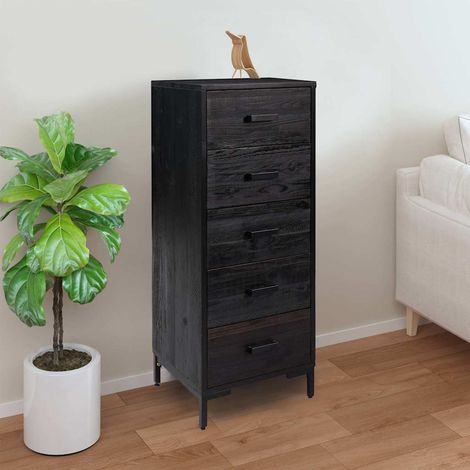 vidaXL Commode Noir 42x35x110 cm Bois de pin massif (1/5)