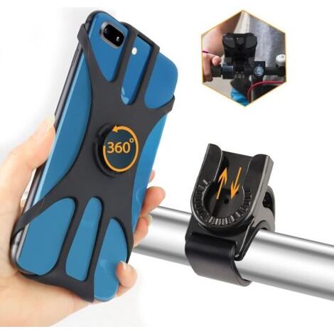 Support téléphone vélo Universel 360° Rotation Réglable Porte pour Guidons de Bicyclette/Moto Compatible avec iPhone, Samsung et 4,5-7,0 Pouces Smartphones (Noir) (1/5)
