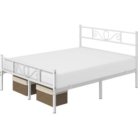 Yaheetech Letto in Ferro Battuto con Doghe Struttura Letto in Metallo Stile Rustico Moderno Bianco Matrimoniale 160 x 200 cm
