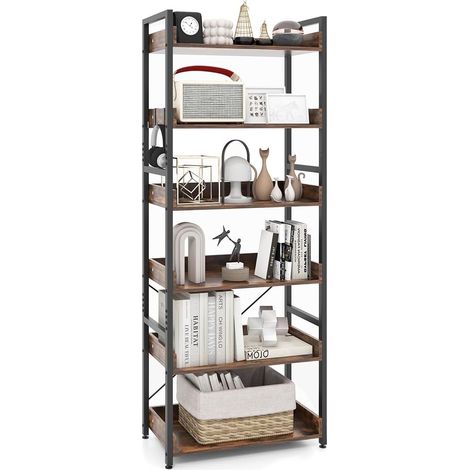 COSTWAY Scaffale a 6 Ripiani, Libreria Industriale Alta 177 cm con Ripiani Aperti e 4 Ganci, Scaffale Multifunzionale e Flessibile per Ufficio Soggiorno Camera da Letto e Cucina (1/5)