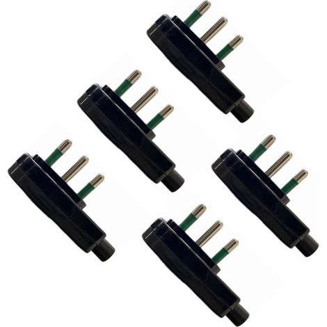 gloca 5er-Set platzsparende Flachstecker, 16 A, Farbe Schwarz, italienischer Standard, 250 V