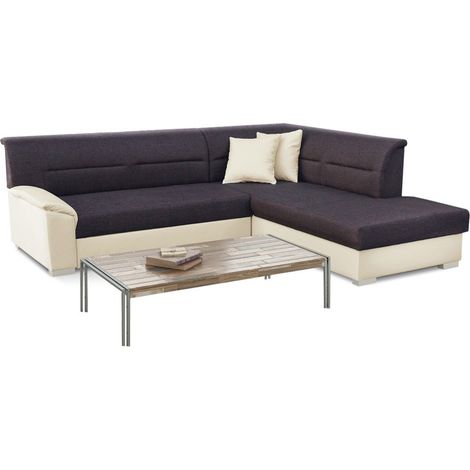 Canapé d'angle convertible TROMSO marron et beige – Angle droit avec coffre