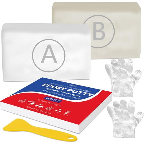Mastic Epoxy Blanc 340g Pâte à Réparer Bicomposant – Colle Époxy Imperméable Sous L'Eau pour Réparations, Collages, Rebouche, Sculpter, Modélisation sur Métal, Plastique, Pierre, Céramique, Bois (1/5)