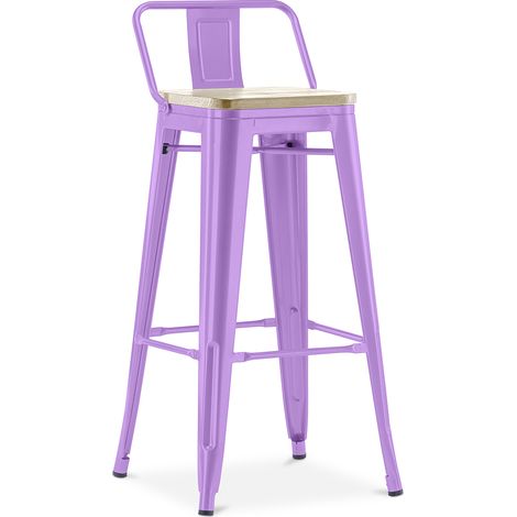 Bar Stool with Backrest - Industrial Design - 76 cm - Stylix Light Purple