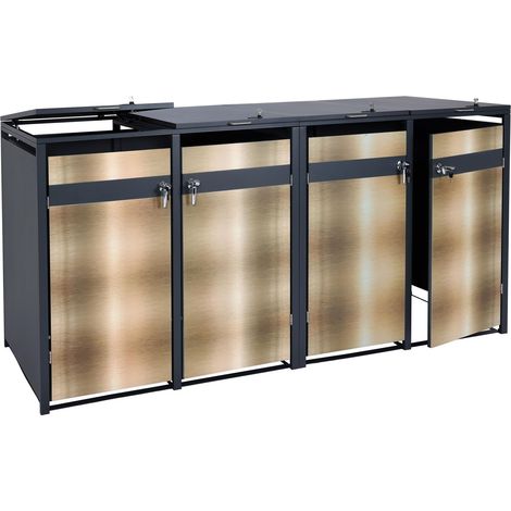[NON UTILIZZATO] Set 4x copribidoni box spazzatura rifiuti HHG-358 80x264x117cm acciaio inox antracite gold