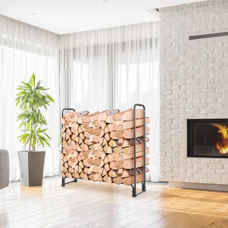 122,5CM Support pour Bois de Chauffage, Support de Bûches en Fer Robuste avec Housse en PVC Imperméable CW7788 Maison Chic