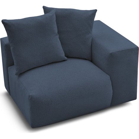 BOBOCHIC - Chauffeuse 1 place avec accoudoir pour canapé modulable VOLTAIRE tissu chiné Angle droit Bleu foncé (1/5)