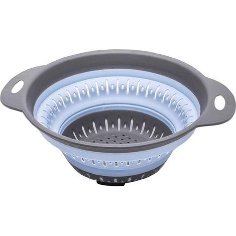 Passoire pliable en silicone, égouttoir de cuisine, égouttoir à fruits peu encombrant avec poignées, bleu (1/5)