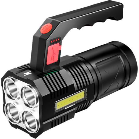 1 Lampe torche LED, projecteur puissant, batterie rechargeable USB, 4 modes éclairage, alliage aluminium, camping pêche (1/5)