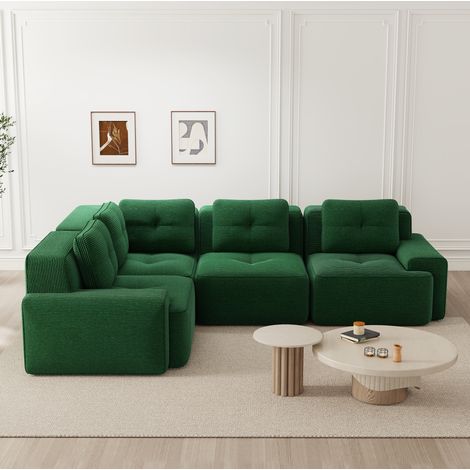 Divano angolare modulare in velluto a coste verde, senza montaggio HAVRYA (1/5)